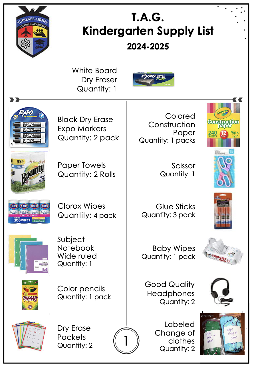 Kiindergarten Supply List flyer